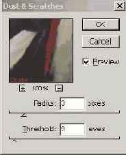 Диалоговое окно Dust & Scratches